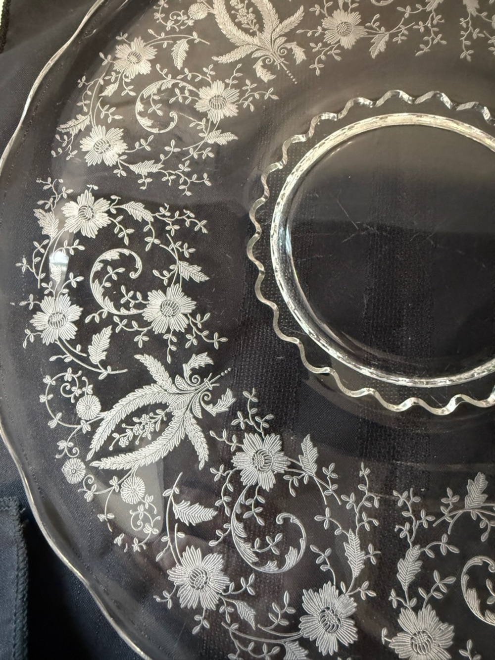 Vintage Cambridge Glass “Wildflower” Etched 14” platter elegant glass tray